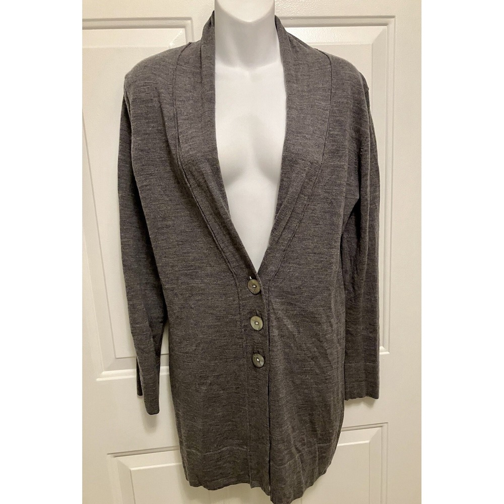 J Jill Italian Merino Wool Sz Small Lightweight Long Cardigan Sweater Grey Pearl